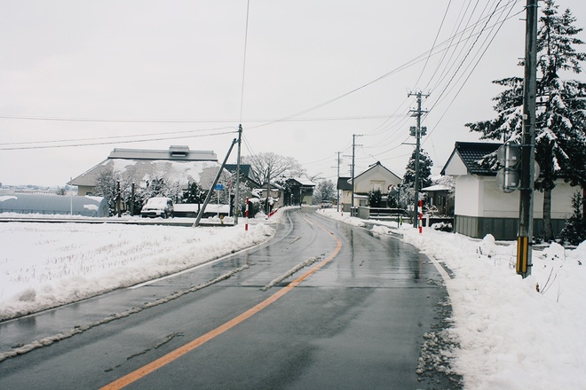 Tuyết trắng phủ kín thành phố kitakata